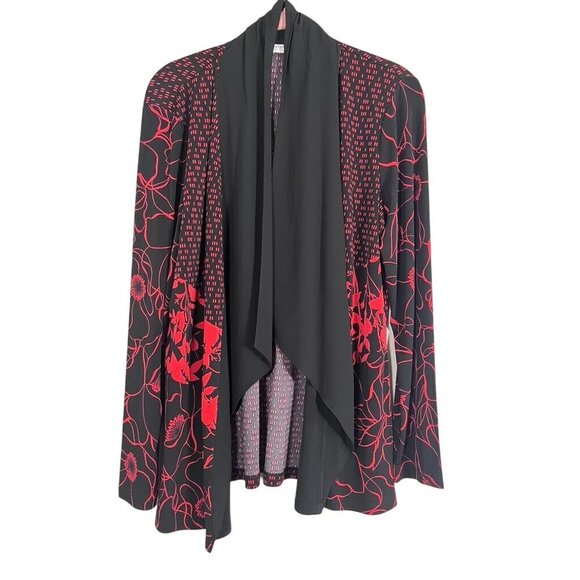 Susan Graver Floral Cardigan M Black Chic Resort Festive Classic Stretch Artsy - Picture 1 of 13
